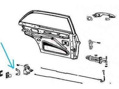 Mercedes-Benz W108 / Mercedes-Benz W115/8 - Espelho do mecanismo da fechadura porta esquerda