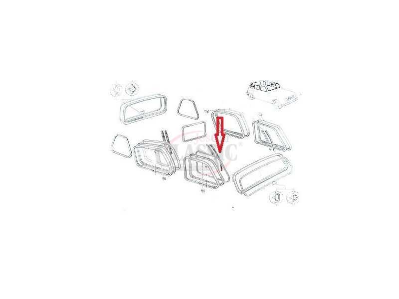 Renault 4 - Calha de borracha com raspador vidro porta frente direita