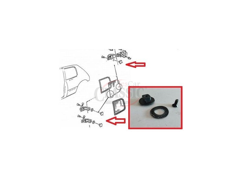 Citroen AX / Peugeot 205 - Conjunto de porca fixação/parafuso/junta do vidro lateral (móvel) (PRETO)