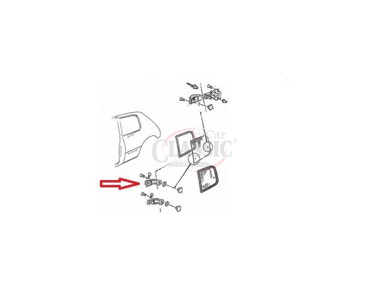 Citroen AX / Peugeot 205 - Dobradiça superior do vidro lateral esquerdo (móvel)