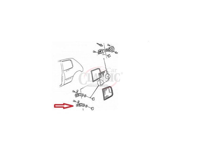 Citroen AX / Peugeot 205 - Dobradiça inferior do vidro lateral esquerdo (móvel)