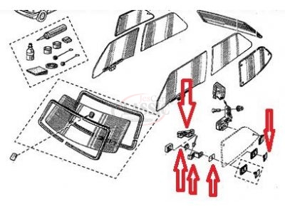 Renault Super 5 GT Turbo - Jogo (5) pontos de fixação do vidro lateral (móvel)