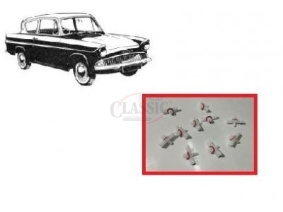 Ford Anglia 105E - Jogo (10) molas de fixação dos frisos embelezadores