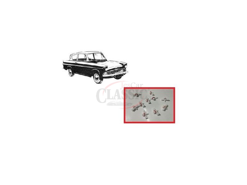 Ford Anglia 105E - Jogo (10) molas de fixação dos frisos embelezadores