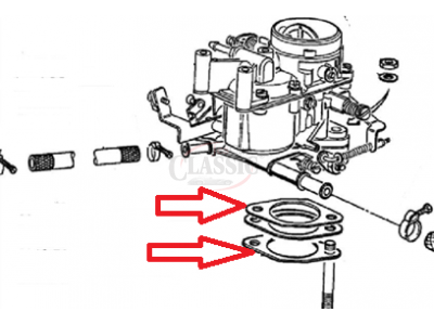 Peugeot 204 / Peugeot 304 - Jogo (2) juntas da base carburador (SOLEX 34 BICSA / PBISA)